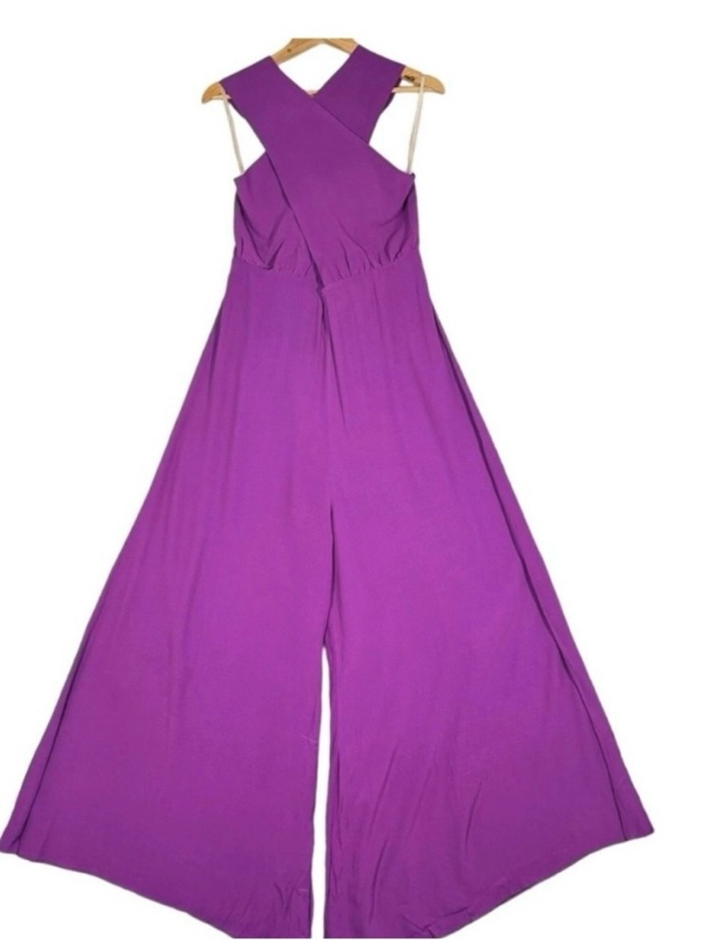 Farm Rio Purple Halter Wide Leg Jumpsuit L NWT Boho Resort Vacation Palazzo - Picture 9 of 11